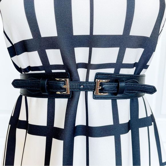 Jessica Simpson 2 Black White Unique Plaid Design Colorful Floral Bottom w/ Belt - Picture 5 of 16